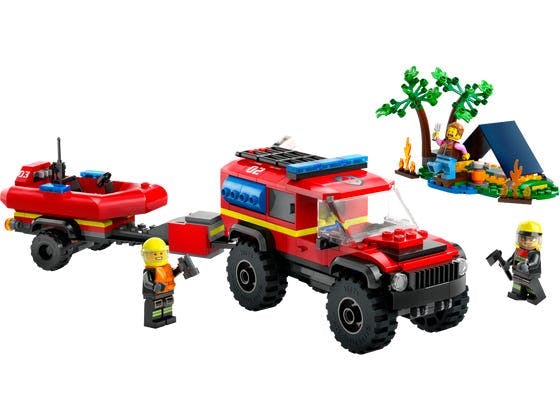 Firhjulstrukket brandbil med redningsbåd - 60412 - LEGO