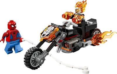 Spider-Man mod Ghost Rider på motorcykel