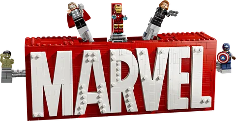 MARVEL-logo og minifigurer