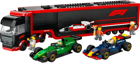 F1-lastbil med RB20 og AMR24 F1-biler