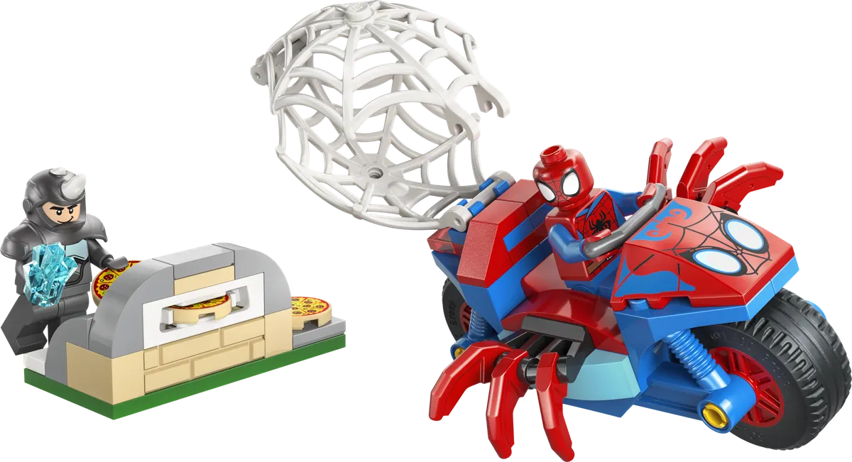 Spidey på sin motorcykel mod Rhino