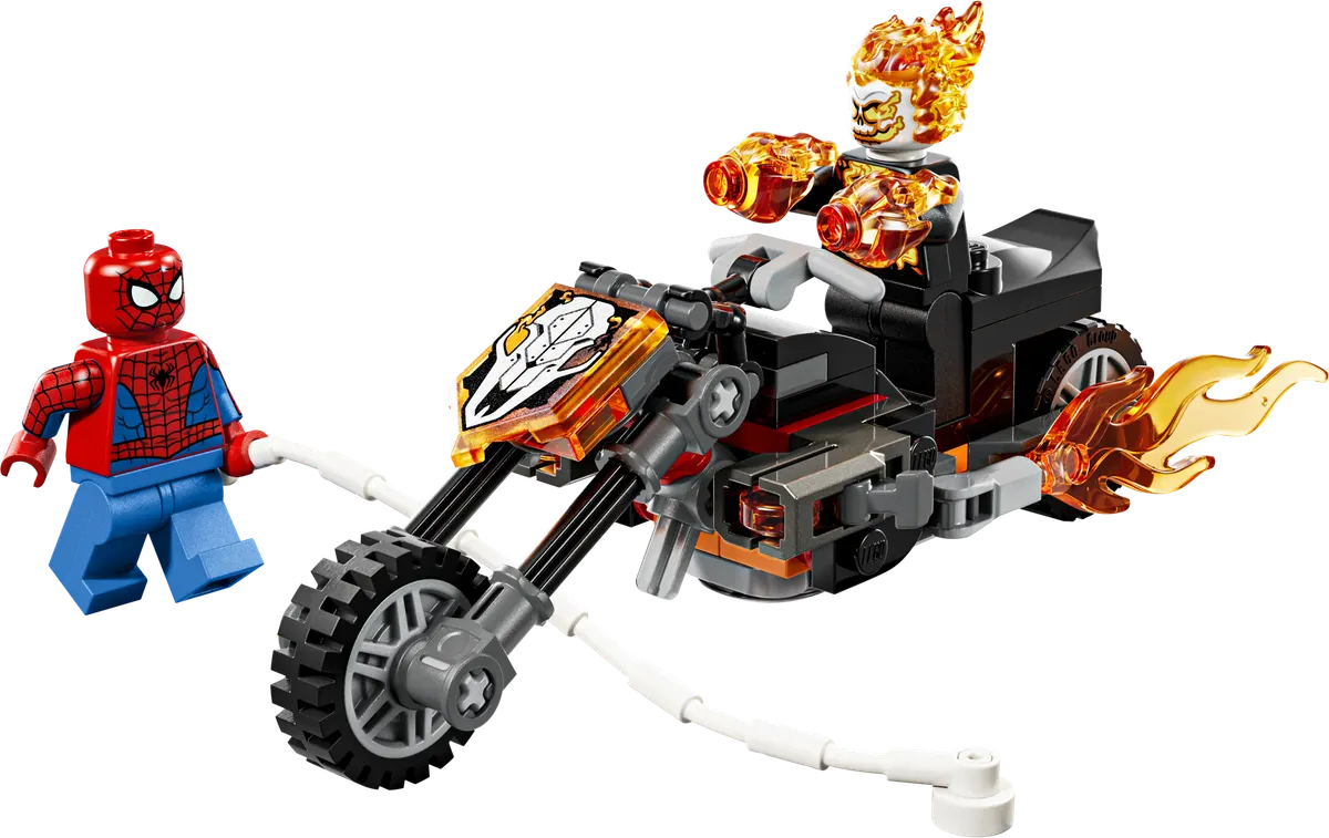 Spider-Man mod Ghost Rider på motorcykel